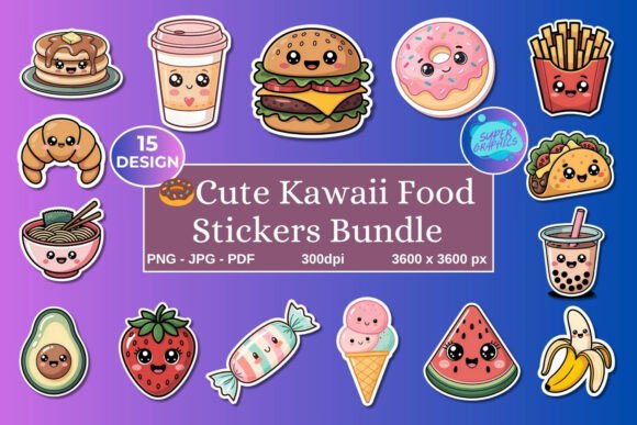 Download Printable Kawaii Food Stickers Bundle - Printable Collection